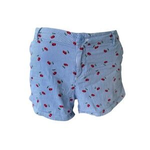 Vtg 80s BeBop Cherries Striped Blue White Chino Short 13 Retro Preppy Rockabilly